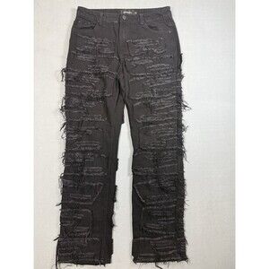 Guapi Men's Jeans 34 Black Distressed Destroyed Shredded Zipper Leg Streetwear